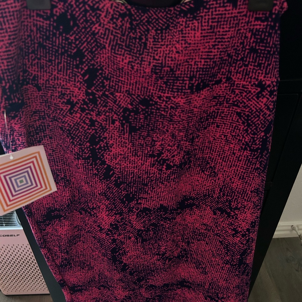 LuLaRoe Vibrant Pink and Black Patterned Midi Skirt